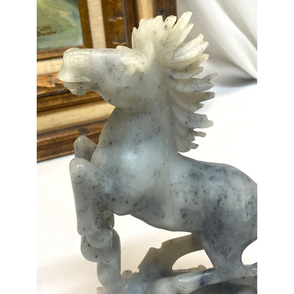 Vintage Chinese Hand Carved Marble Soapstone Horse Sculpture Gorgeous 4.5x7